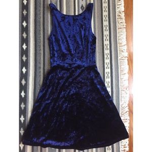 H&M Blue Crushed Velvet Skater Dress